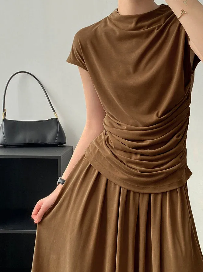 Solid Color Short Sleeves Mock Neck T-Shirts Tops