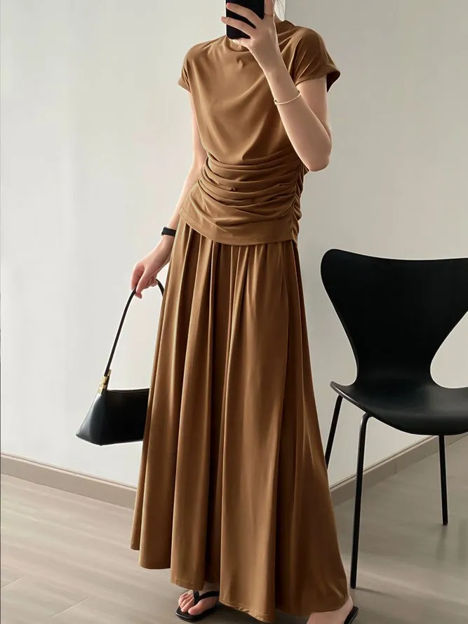 Solid Color Short Sleeves Mock Neck T-Shirts Tops