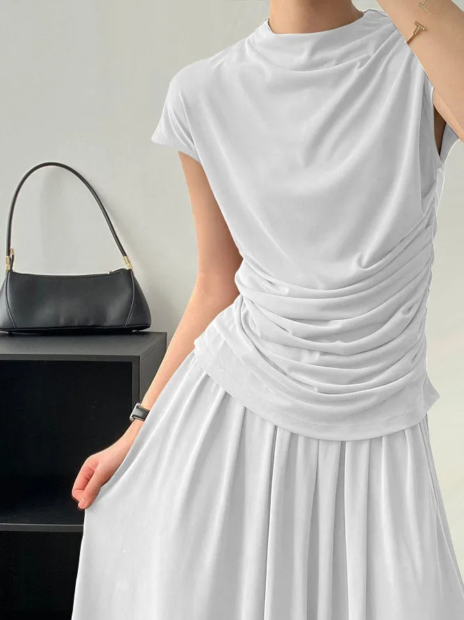 Solid Color Short Sleeves Mock Neck T-Shirts Tops