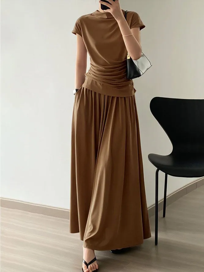 Solid Color Short Sleeves Mock Neck T-Shirts Tops