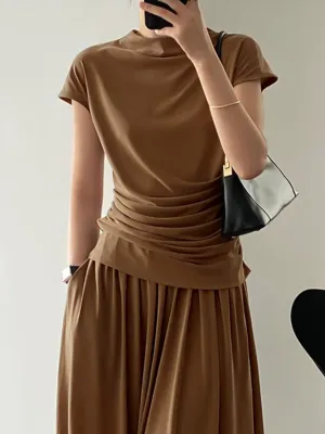 Solid Color Short Sleeves Mock Neck T-Shirts Tops