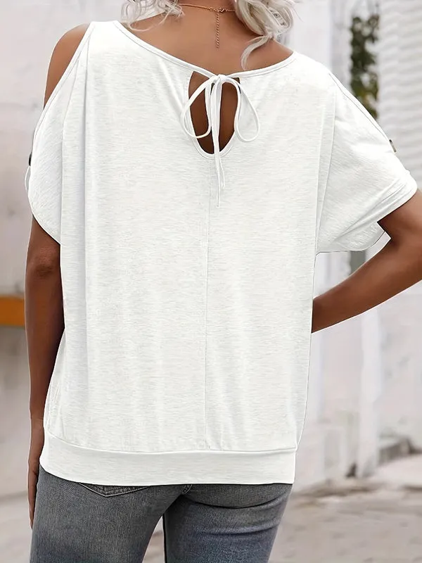 Split-Joint Loose Short Sleeves Cold shoulder T-Shirts Tops
