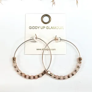 Summer Memories Beaded Gold Hoops in Pale Pink
