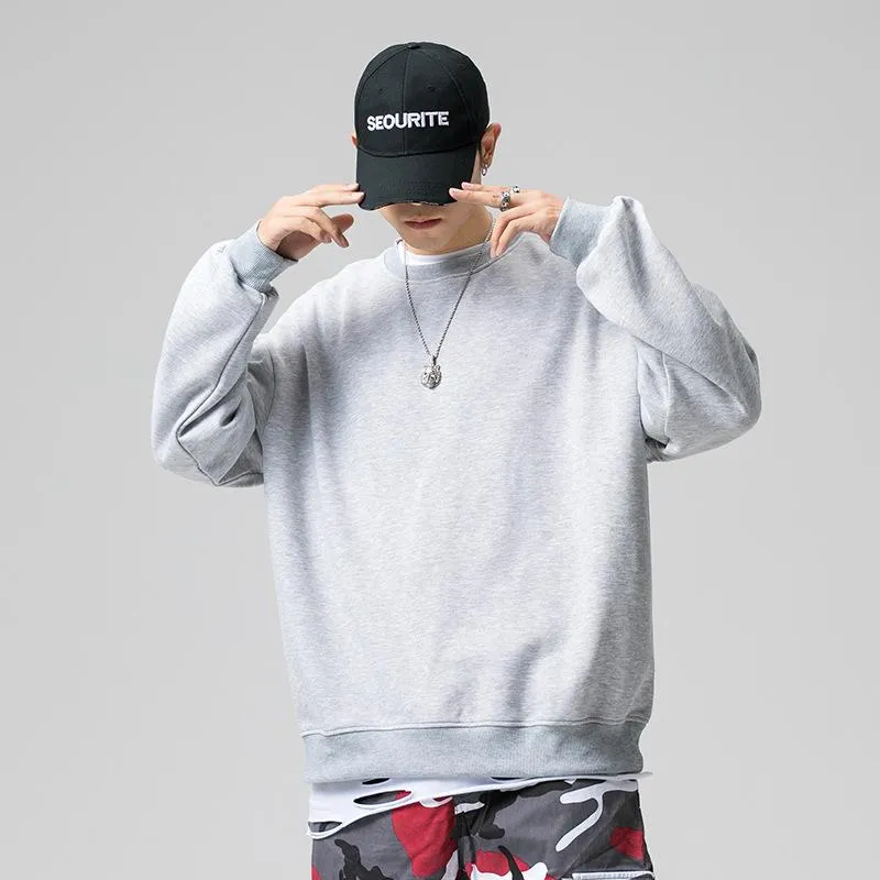 Sweatshirt Round-Neck Long Sleeved Sporty Solid Colored Trendy Loose Student Outerwear