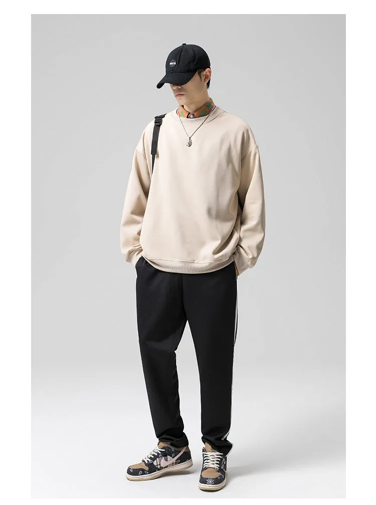 Sweatshirt Round-Neck Long Sleeved Sporty Solid Colored Trendy Loose Student Outerwear