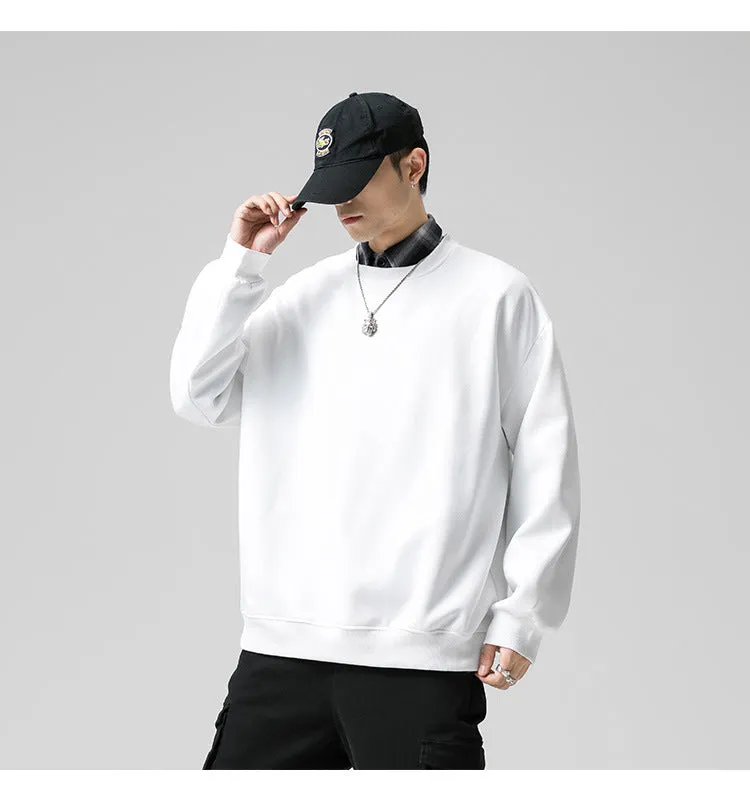 Sweatshirt Round-Neck Long Sleeved Sporty Solid Colored Trendy Loose Student Outerwear