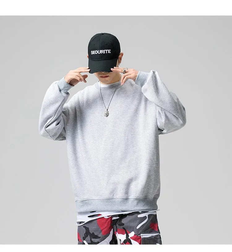 Sweatshirt Round-Neck Long Sleeved Sporty Solid Colored Trendy Loose Student Outerwear