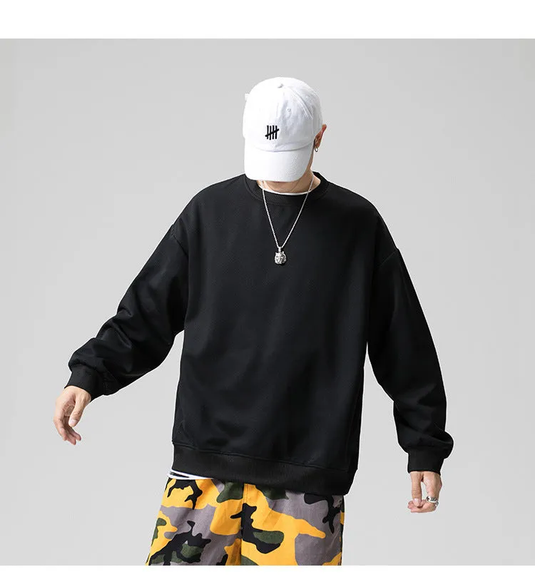 Sweatshirt Round-Neck Long Sleeved Sporty Solid Colored Trendy Loose Student Outerwear