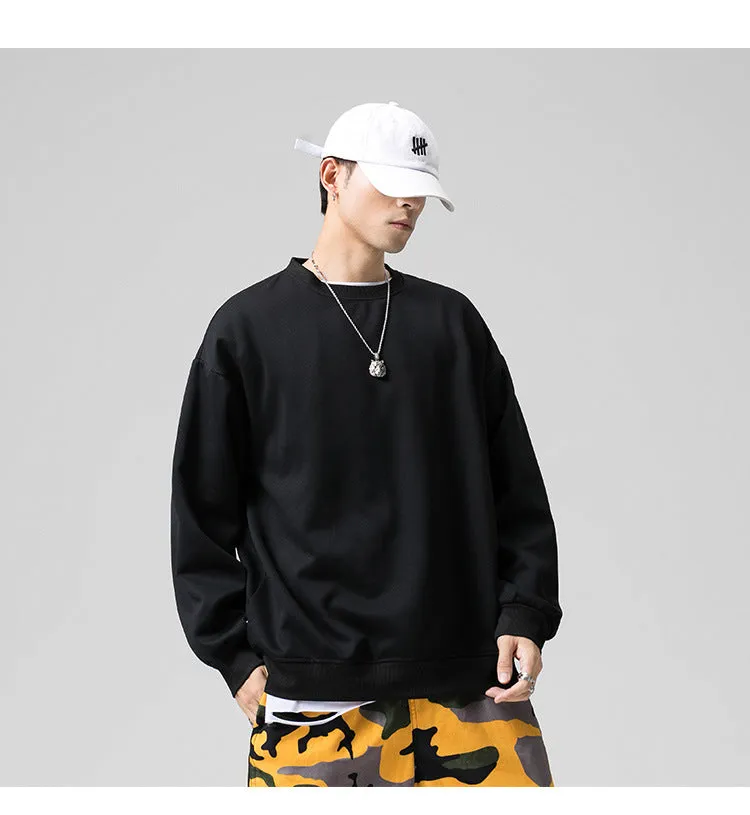 Sweatshirt Round-Neck Long Sleeved Sporty Solid Colored Trendy Loose Student Outerwear