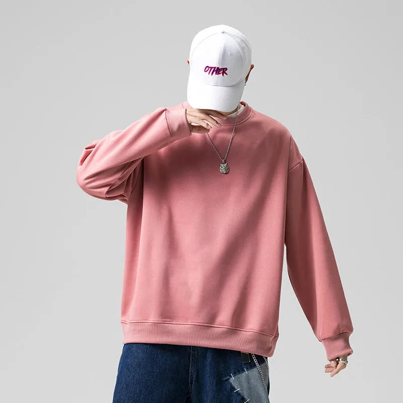 Sweatshirt Round-Neck Long Sleeved Sporty Solid Colored Trendy Loose Student Outerwear