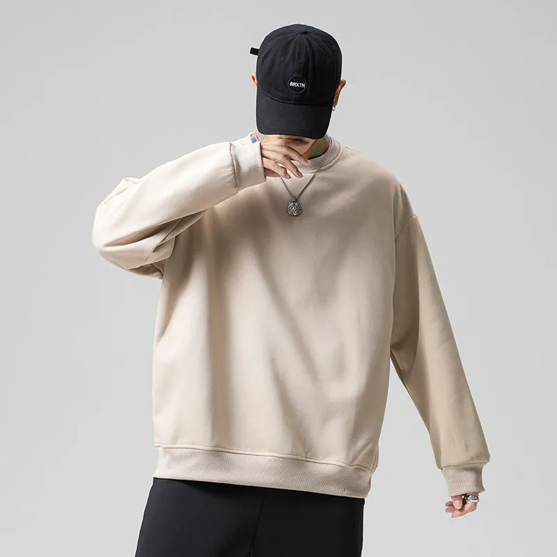 Sweatshirt Round-Neck Long Sleeved Sporty Solid Colored Trendy Loose Student Outerwear