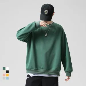 Sweatshirt Round-Neck Long Sleeved Sporty Solid Colored Trendy Loose Student Outerwear