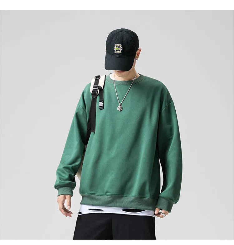 Sweatshirt Round-Neck Long Sleeved Sporty Solid Colored Trendy Loose Student Outerwear
