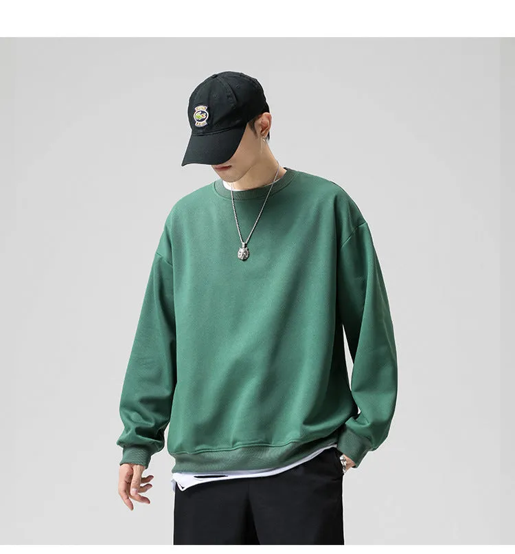 Sweatshirt Round-Neck Long Sleeved Sporty Solid Colored Trendy Loose Student Outerwear