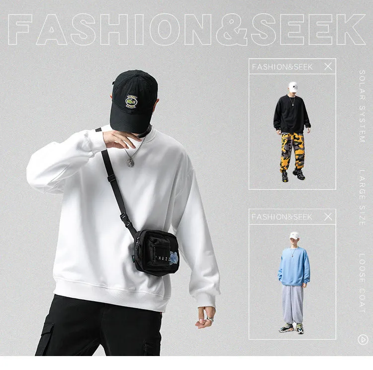 Sweatshirt Round-Neck Long Sleeved Sporty Solid Colored Trendy Loose Student Outerwear