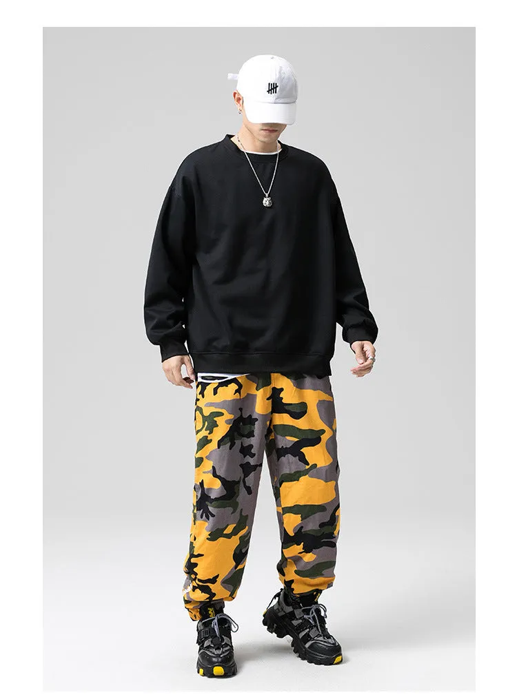 Sweatshirt Round-Neck Long Sleeved Sporty Solid Colored Trendy Loose Student Outerwear