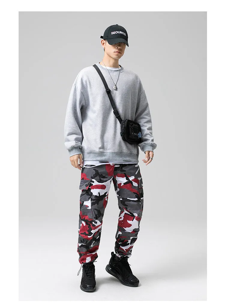 Sweatshirt Round-Neck Long Sleeved Sporty Solid Colored Trendy Loose Student Outerwear