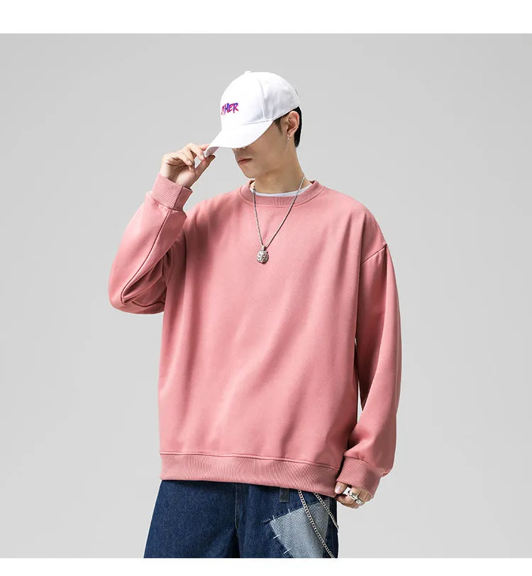 Sweatshirt Round-Neck Long Sleeved Sporty Solid Colored Trendy Loose Student Outerwear
