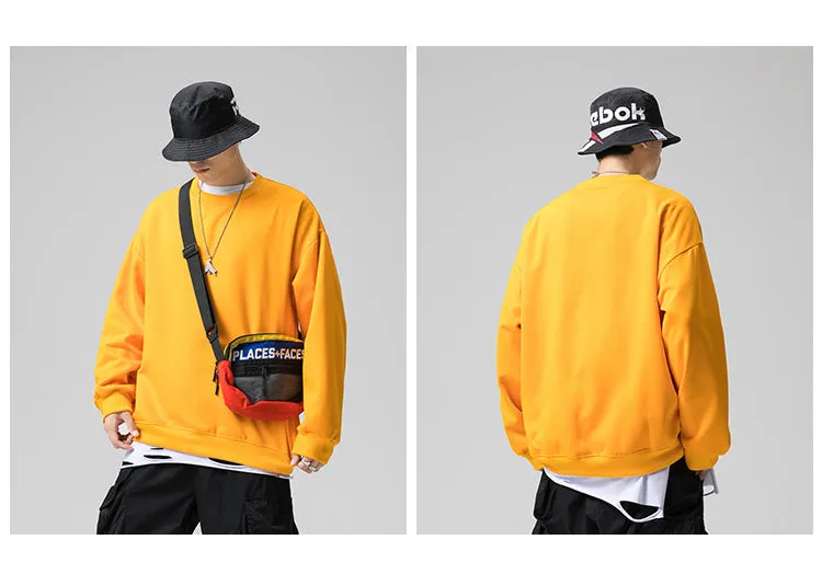 Sweatshirt Round-Neck Long Sleeved Sporty Solid Colored Trendy Loose Student Outerwear
