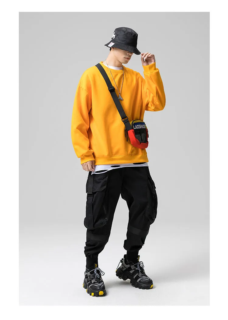 Sweatshirt Round-Neck Long Sleeved Sporty Solid Colored Trendy Loose Student Outerwear