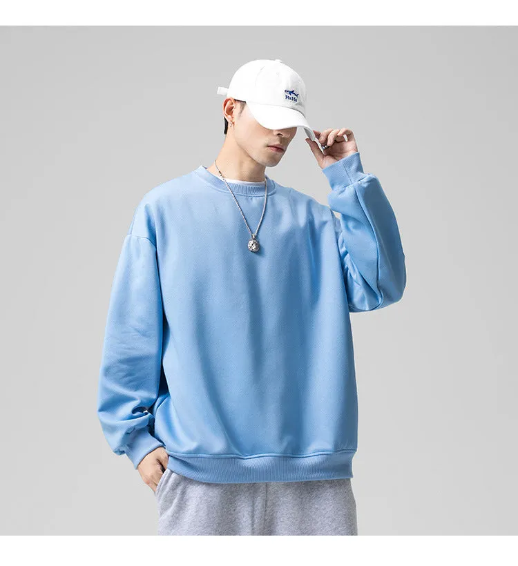 Sweatshirt Round-Neck Long Sleeved Sporty Solid Colored Trendy Loose Student Outerwear