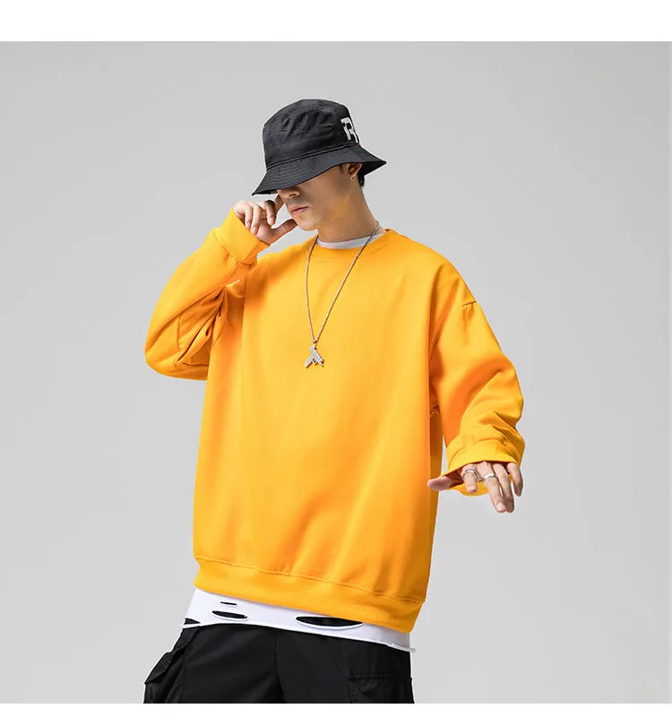 Sweatshirt Round-Neck Long Sleeved Sporty Solid Colored Trendy Loose Student Outerwear