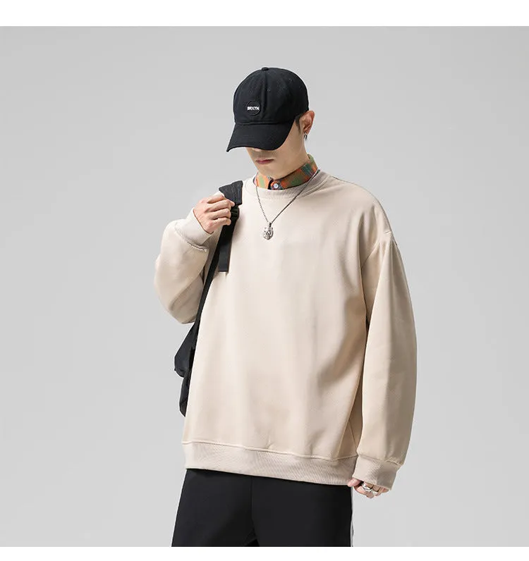 Sweatshirt Round-Neck Long Sleeved Sporty Solid Colored Trendy Loose Student Outerwear