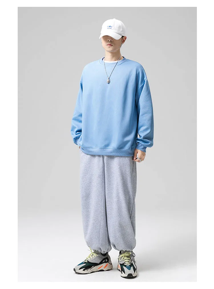 Sweatshirt Round-Neck Long Sleeved Sporty Solid Colored Trendy Loose Student Outerwear