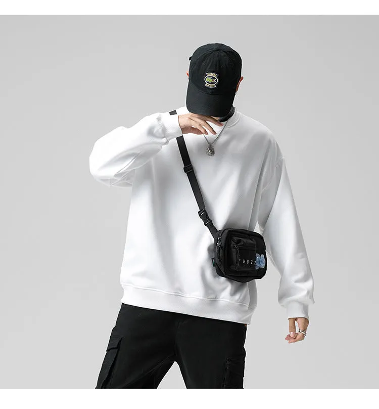 Sweatshirt Round-Neck Long Sleeved Sporty Solid Colored Trendy Loose Student Outerwear