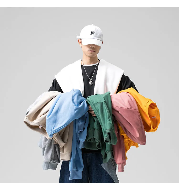 Sweatshirt Round-Neck Long Sleeved Sporty Solid Colored Trendy Loose Student Outerwear