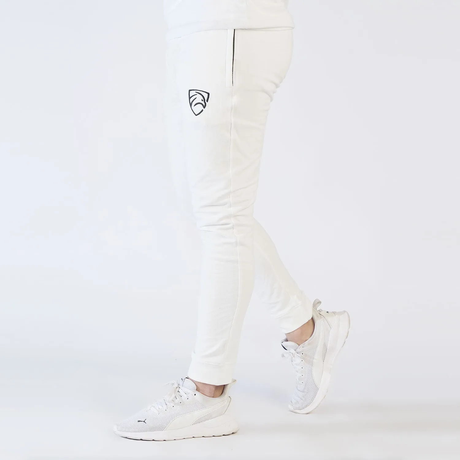 Tf-Basic White Lycra Terry Bottoms With Cuffs