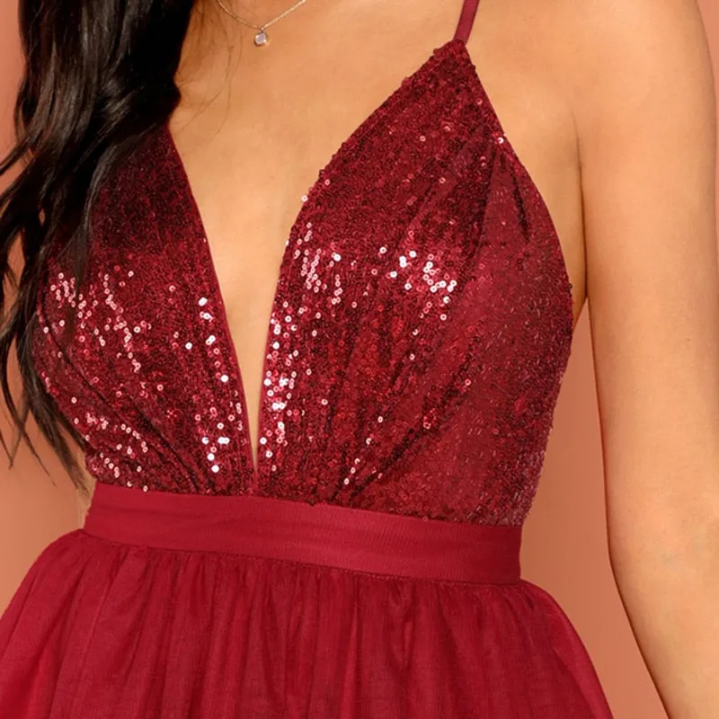 VenusFox Women Sexy Party Backless High Waist Dress