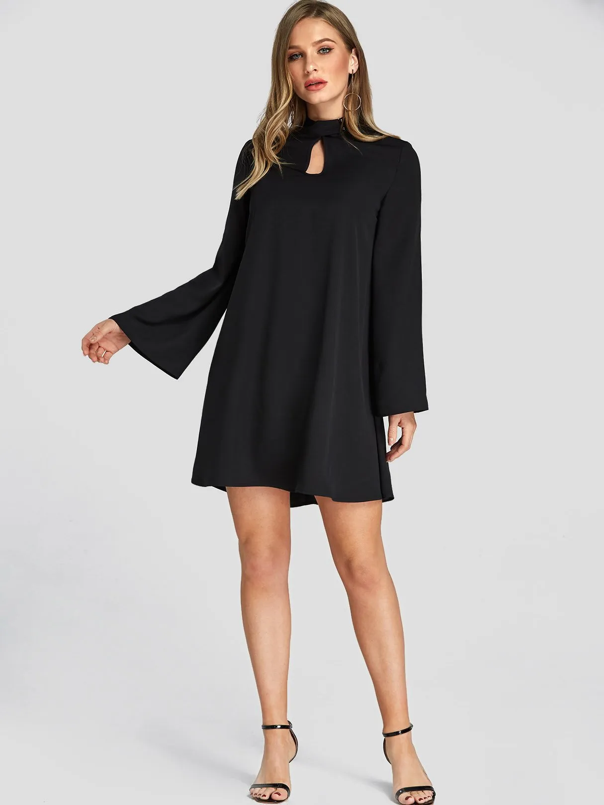 Wholesale Black Long Sleeve Plain Casual Dresses