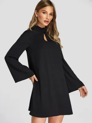 Wholesale Black Long Sleeve Plain Casual Dresses