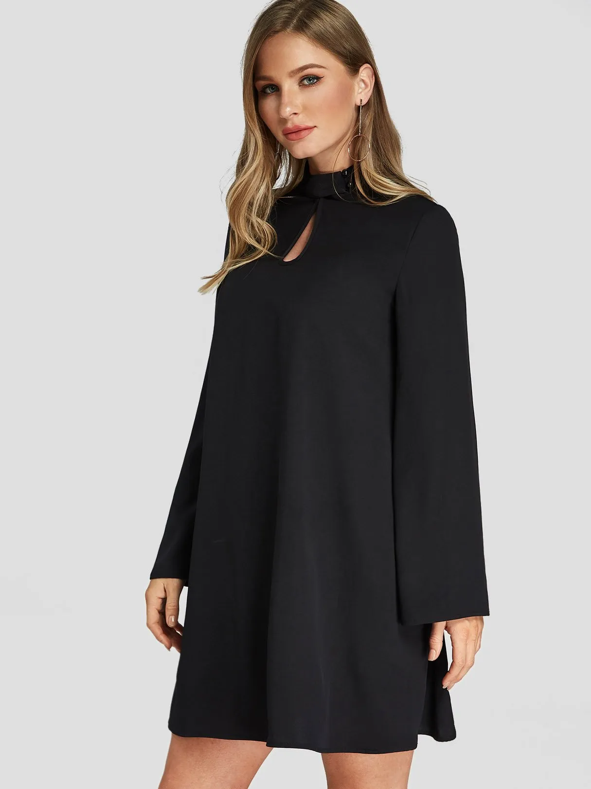 Wholesale Black Long Sleeve Plain Casual Dresses