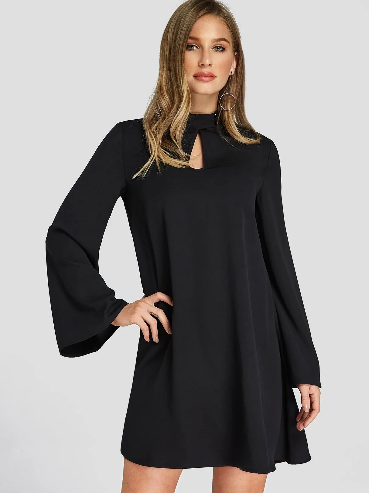 Wholesale Black Long Sleeve Plain Casual Dresses