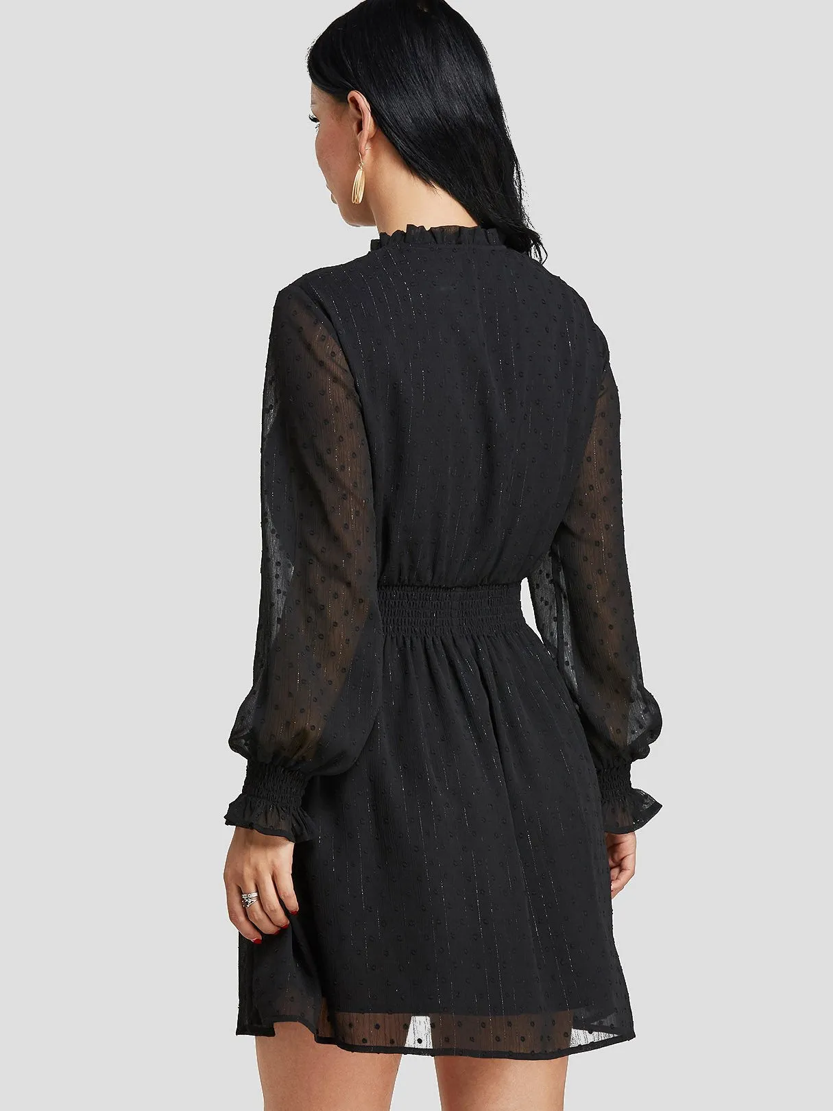Wholesale Black V-Neck Plain See Through Tie-Up Casual Dresses