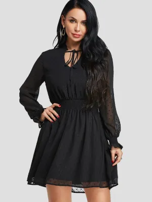 Wholesale Black V-Neck Plain See Through Tie-Up Casual Dresses