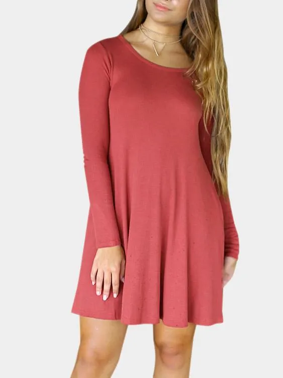 Wholesale Pink Round Neck Long Sleeve Plain Casual Dresses