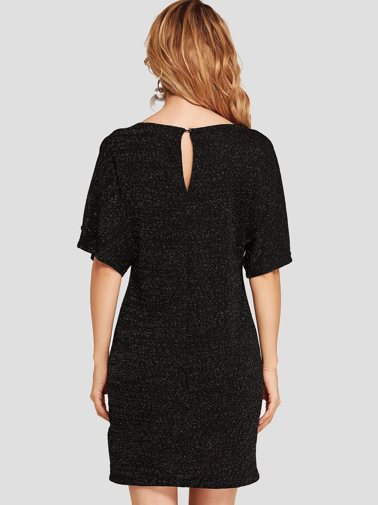 Wholesale Round Neck Cold Shoulder Half Sleeve Plain Casual Dress
