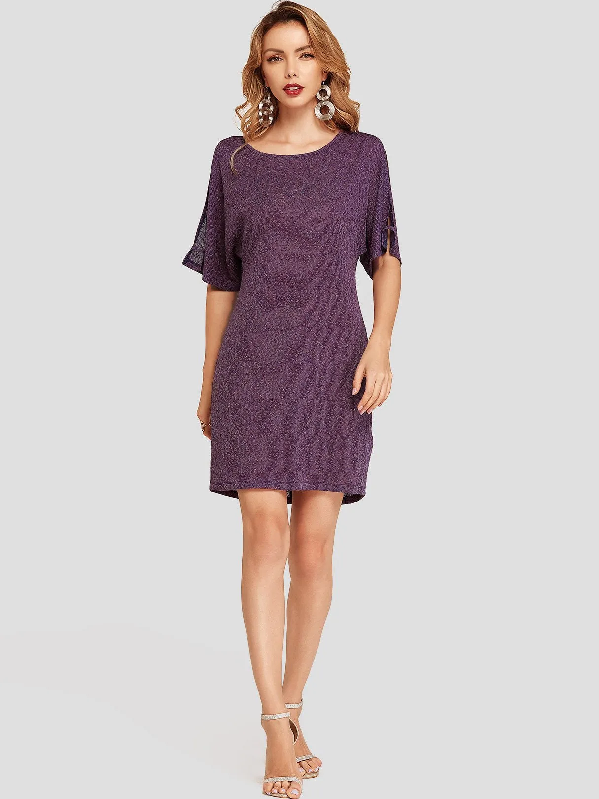 Wholesale Round Neck Cold Shoulder Half Sleeve Plain Casual Dress