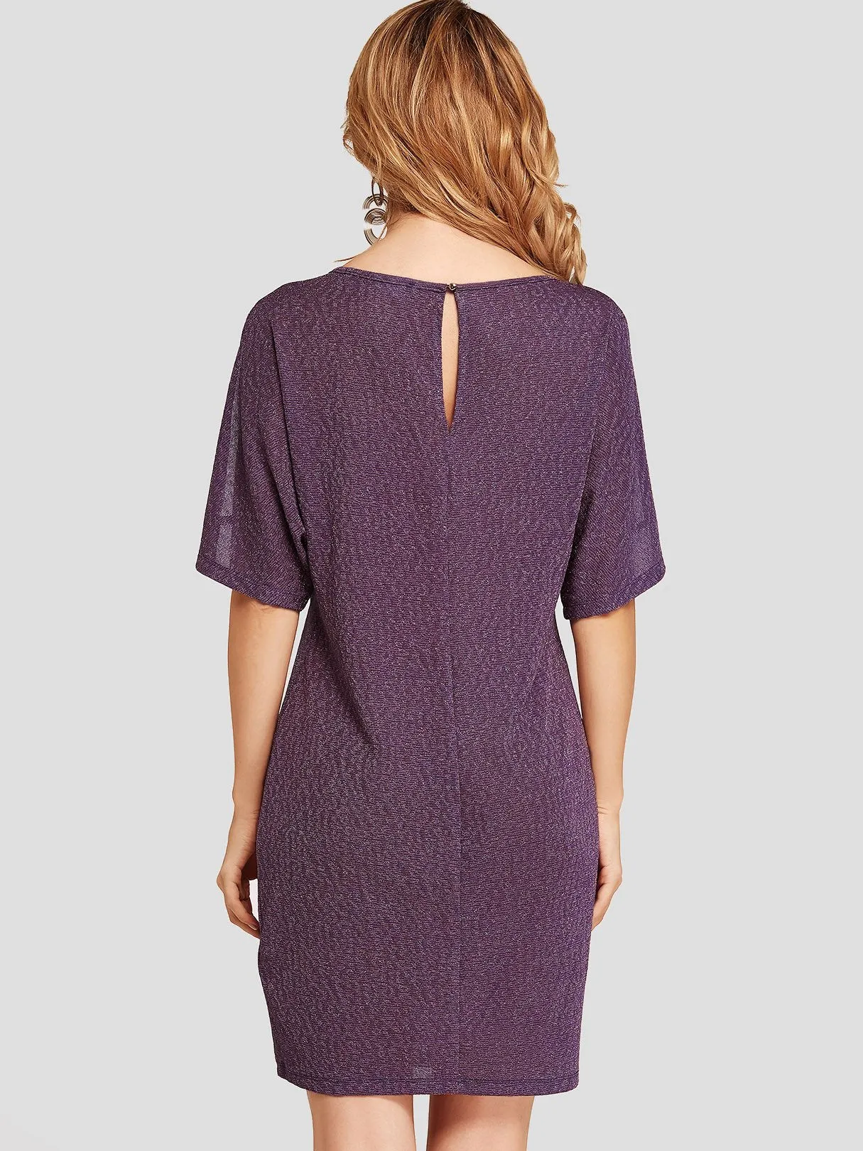 Wholesale Round Neck Cold Shoulder Half Sleeve Plain Casual Dress