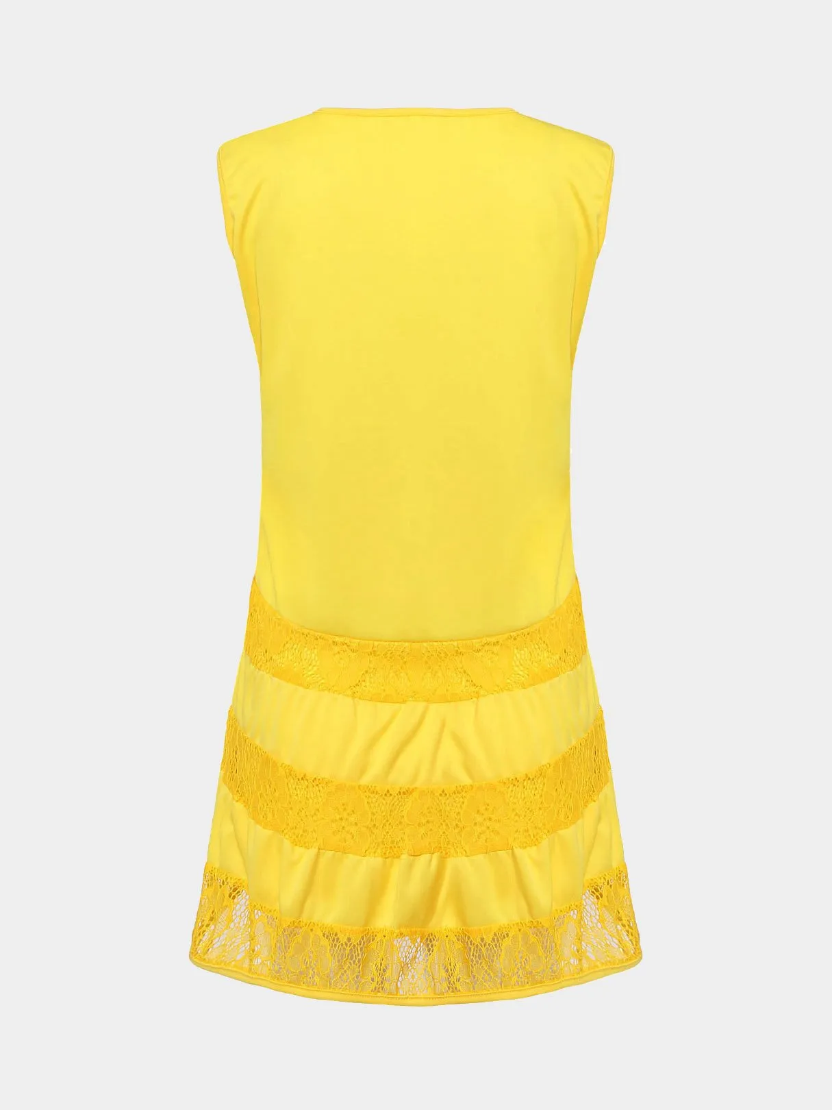 Wholesale Scoop Neck Plain Lace Sleeveless Yellow Casual Dresses