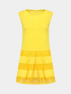 Wholesale Scoop Neck Plain Lace Sleeveless Yellow Casual Dresses