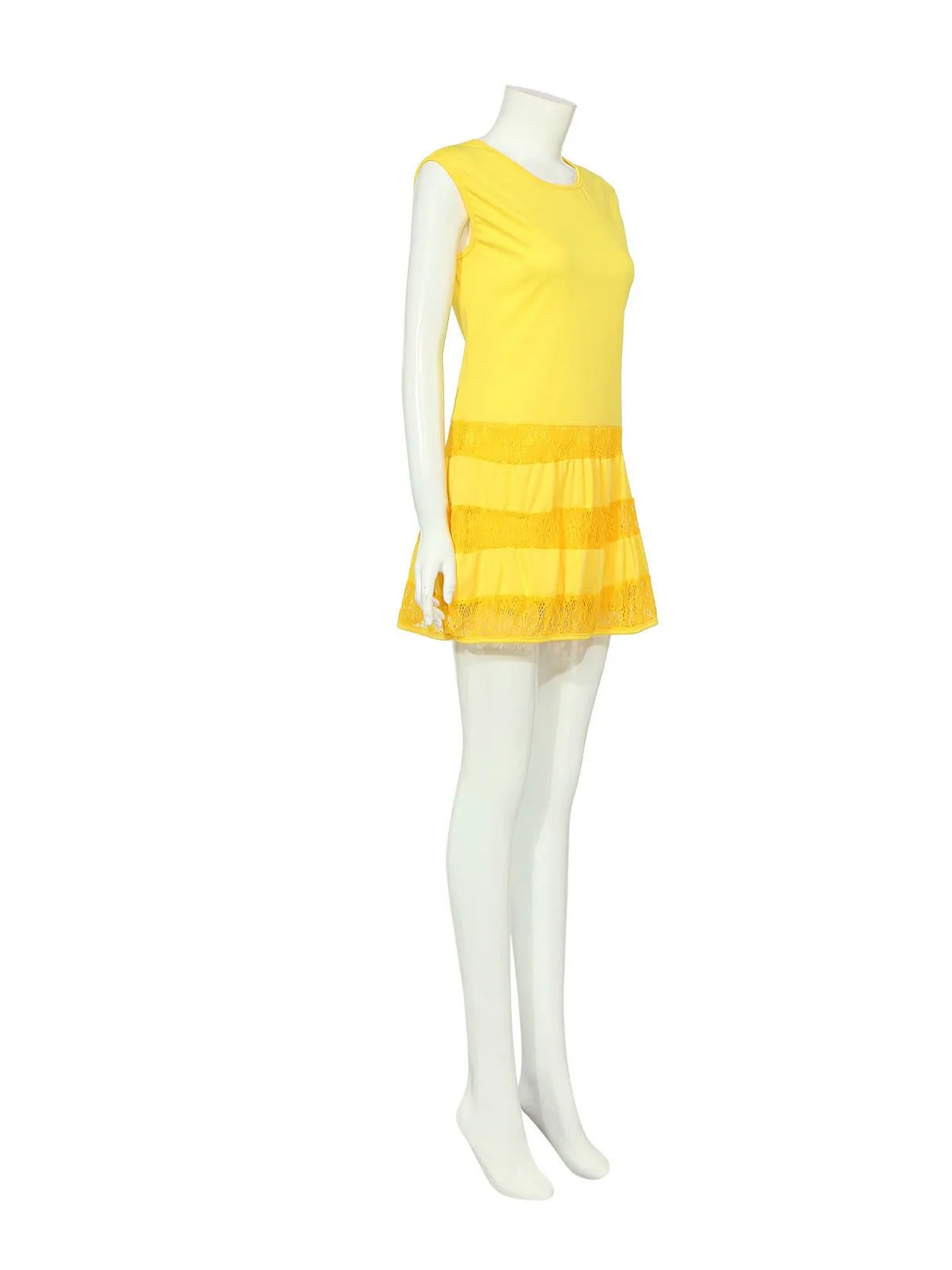 Wholesale Scoop Neck Plain Lace Sleeveless Yellow Casual Dresses