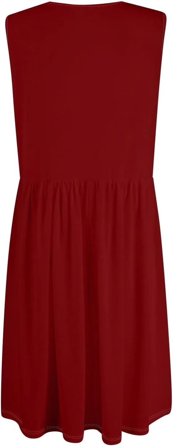 Women Summer Dresses Sleeveless V-Neck Elastic Waist Midi Dress Casual Swing Button Down Sundress with Pockets S-3XL