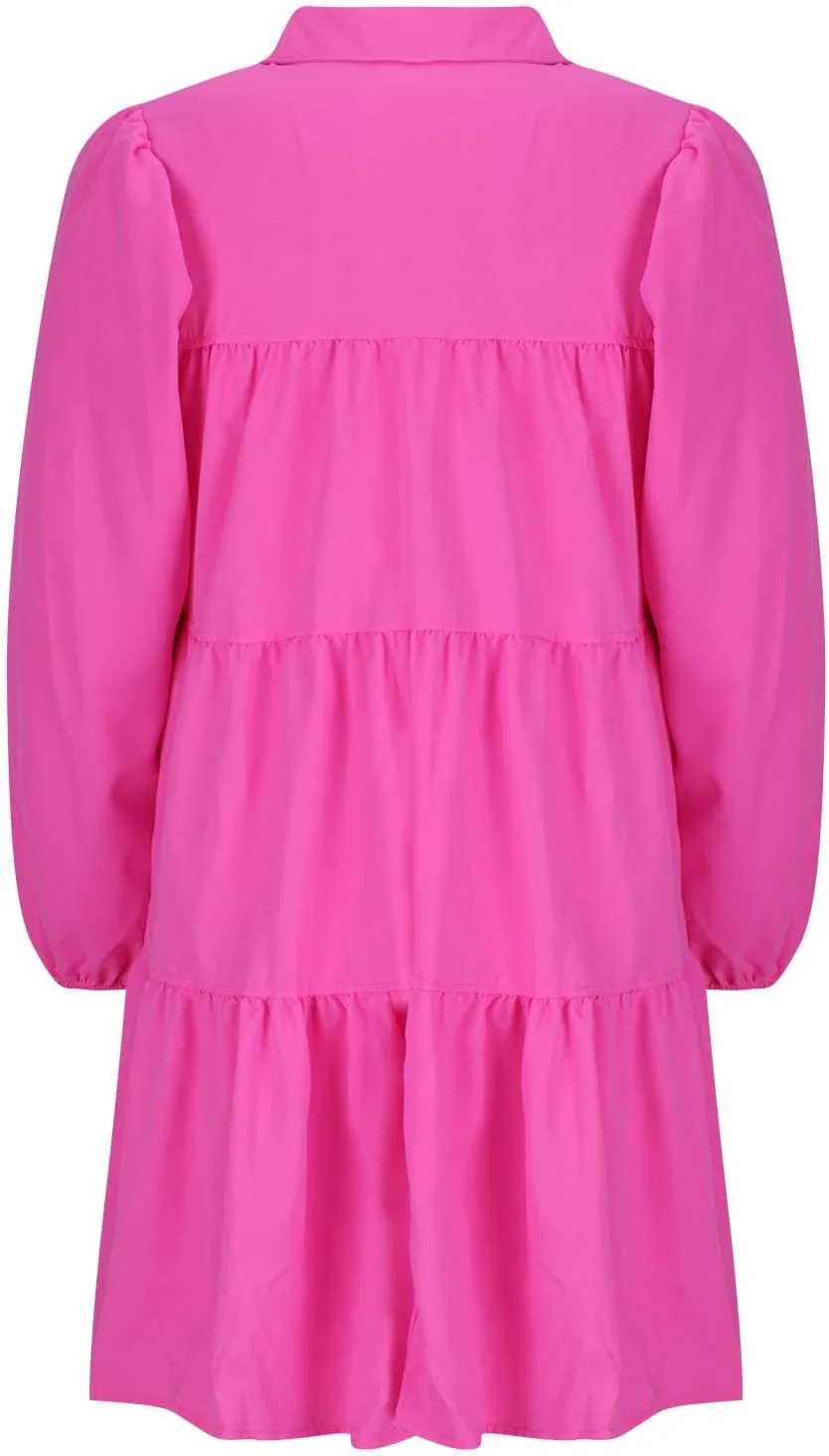 Womens Casual Button Down Shirt Dress Long Sleeve Collared Pleated Swing Mini Dresses Ruffle Hem Dress Plus Size Shirt Dress