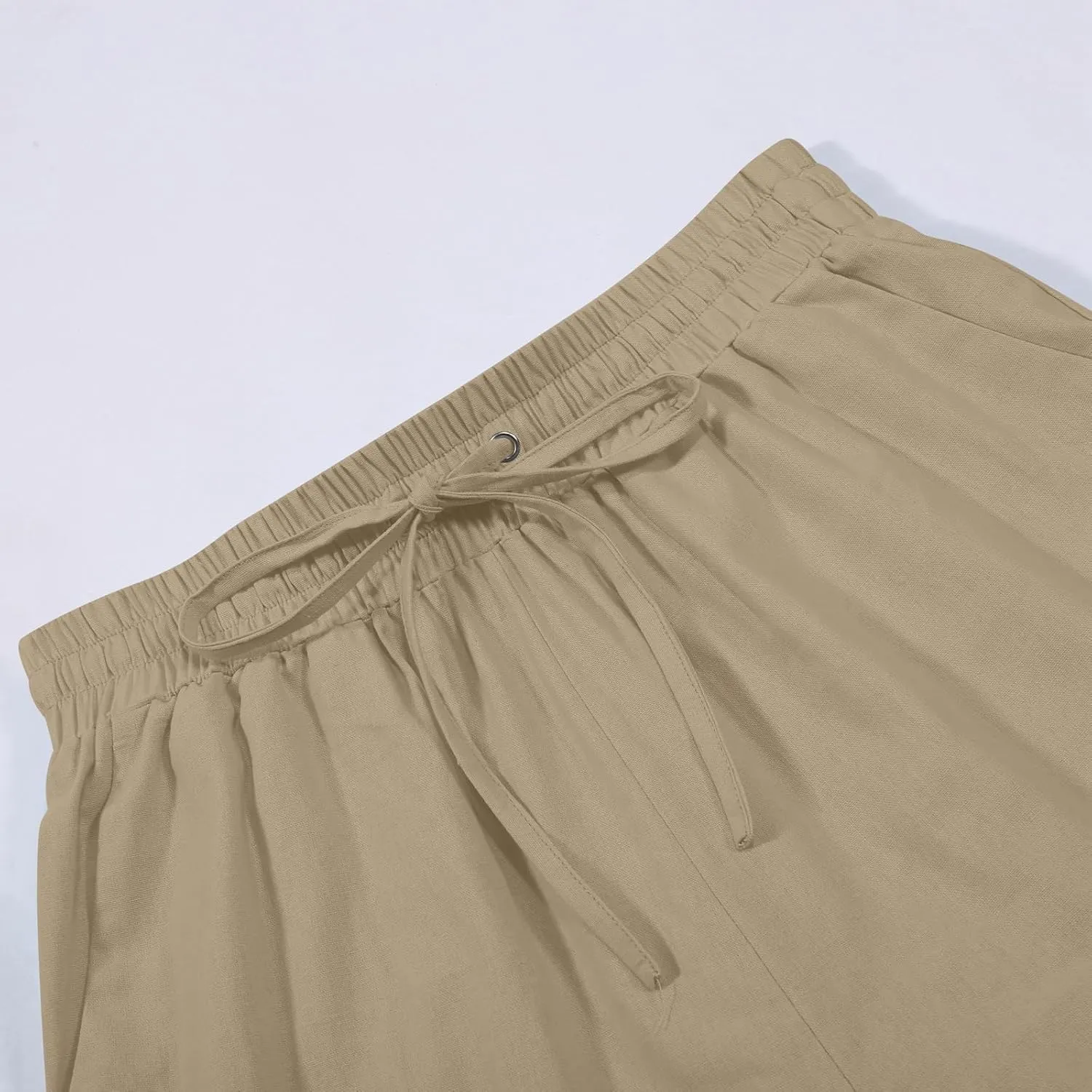 Women's Wide Leg Linen Pants Summer Casual Elastic High Waist Palazzo Pant Dress Tie Knot Trouser with Pocket