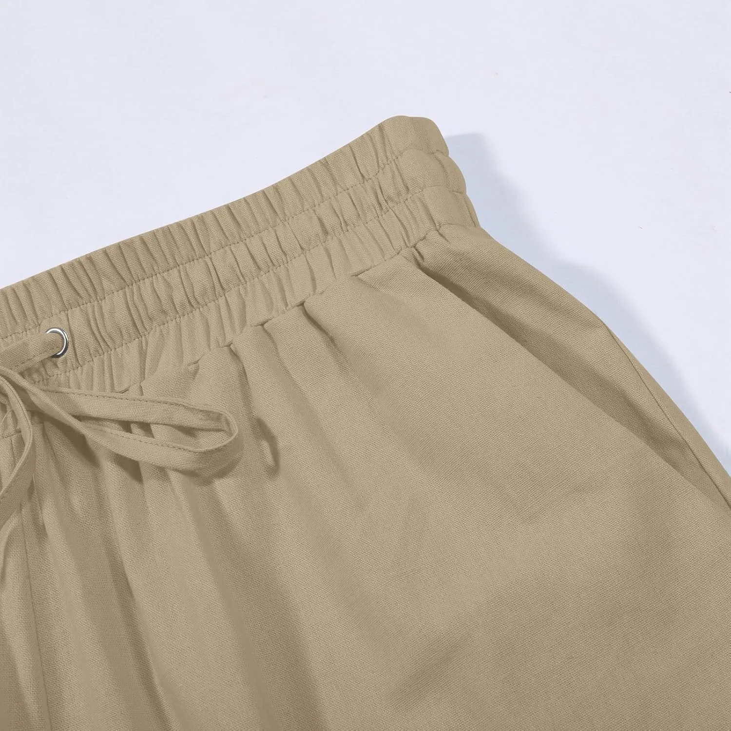 Women's Wide Leg Linen Pants Summer Casual Elastic High Waist Palazzo Pant Dress Tie Knot Trouser with Pocket
